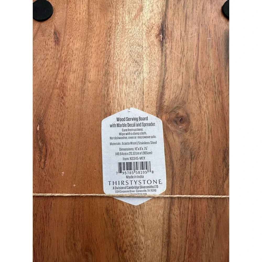 Thirstystone Acacia Wood Serving‎ Board Marble Inlay Detail Spreader Charcuterie
